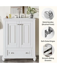 Tribesigns 24" Modern Freestanding Solid Wood Bathroom Vanity with Ceramic Sink, Adjustable Shelf Storage, Soft-Close Cabinet & Drawer