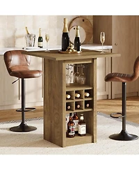 Tribesigns 31.5-Inch Square Bar Table, 4-Tier Wood Counter Height Home Bar Unit with Glass Holders, Wine Racks and Storage Shelves