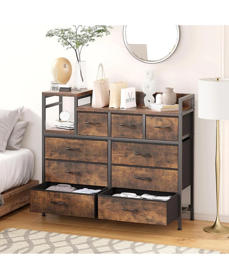 gaomon 9-Drawer Fabric Dresser with Wood Top, Heavy-Duty Steel Frame Storage Organizer Tower for Bedroom, Closet, Living Room, Hallway