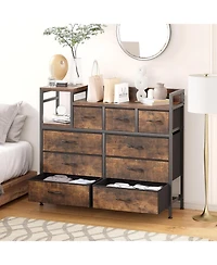 gaomon 9-Drawer Fabric Dresser with Wood Top, Heavy-Duty Steel Frame Storage Organizer Tower for Bedroom, Closet, Living Room, Hallway