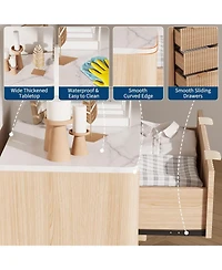 gaomon Fluted Nightstand, Modern 3 Drawer Bedside Table with Faux Marble Top, End Table for Bedroom Living Room