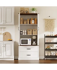 gaomon Farmhouse Kitchen Pantry Cabinet Barn Door Drawers Adjustable Shelf