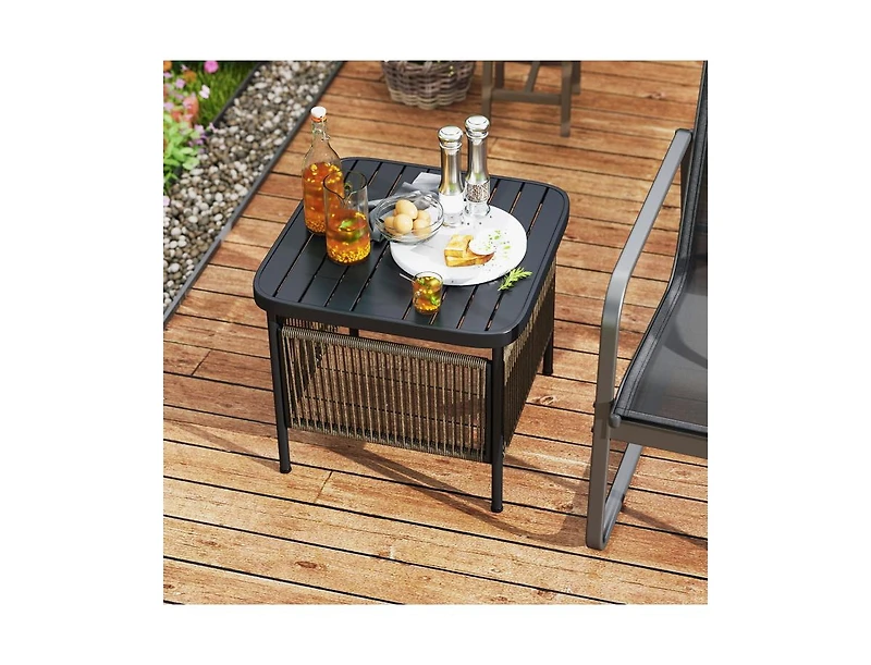 Slickblue Outdoor Side Table with Umbrella Hole and Storage Shelf