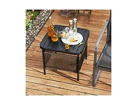 Slickblue Outdoor Side Table with Umbrella Hole and Storage Shelf