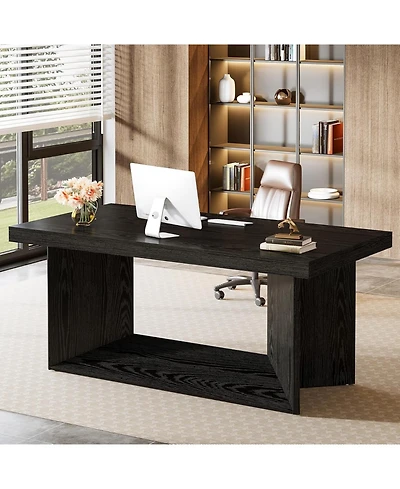 Tribesigns 63-Inch Executive Desk, Large Office Computer Desk with Heavy Duty Pedestal, Farmhouse Simple Workstations Writing Table
