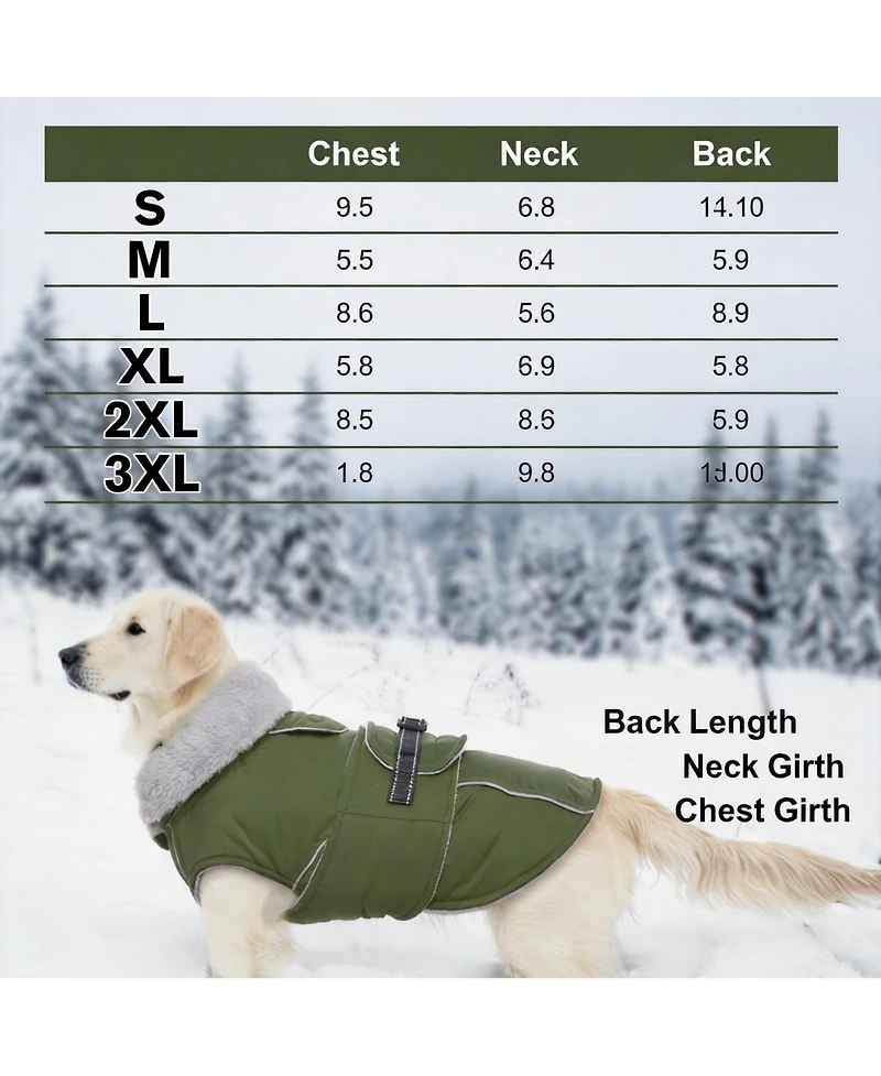 Aronkl Reflective Waterproof Dog Jacket with Fur Collar & Adjustable Buckle for Cold Weather