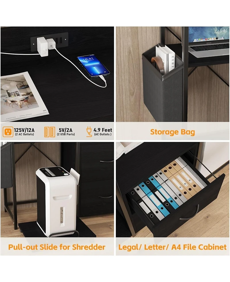 gaomon Printer Stand with Storage, 49.2" × 37.8" 3-Tier 3D Printer Table with 2 Drawers, Charging Station & Led Lights, Side Organizer