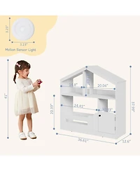 gaomon 2-Tier Kids Bookshelf & Toy Storage with Motion Sensor Light, 36.6" Wide Wooden Bookcase for Nursery or Playroom