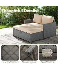 Gymax 2 Pcs Patio Loveseat w/ 31 Gal Multifunctional Storage Ottoman and Soft Cushions