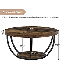 Tribesigns Round Coffee Table, Industrial 2-Tier Circle Coffee Table, Modern 31.7" Wooden Accent Center Table for Living Room, Home Office