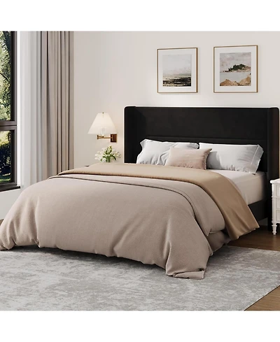 gaomon Bed Frame with Wingback Headboard, Velvet Upholstered Platform Bedframe Wood Slats, No Box Spring Needed, Easy Assembly