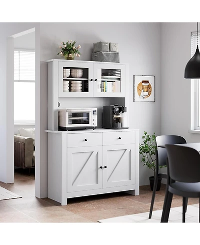 gaomon Tall Kitchen Pantry Cabinet with Microwave Stand and Coffee Bar 4 Doors