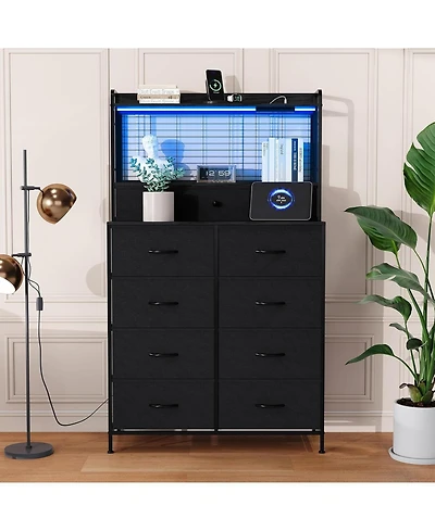 gaomon Rustic Dresser for Bedroom with Charging Station, App Controlled Rgb Led