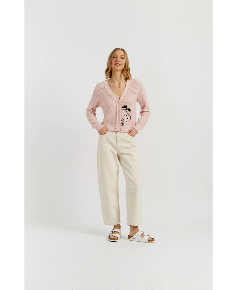 Chinti & Parker Women's and Cotton Snoopy Crochet Peekabo Cardigan