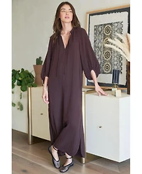 Ocean+Main Women's Ocean+Main Avery Long Tie Neck Dress Gauze Caftan