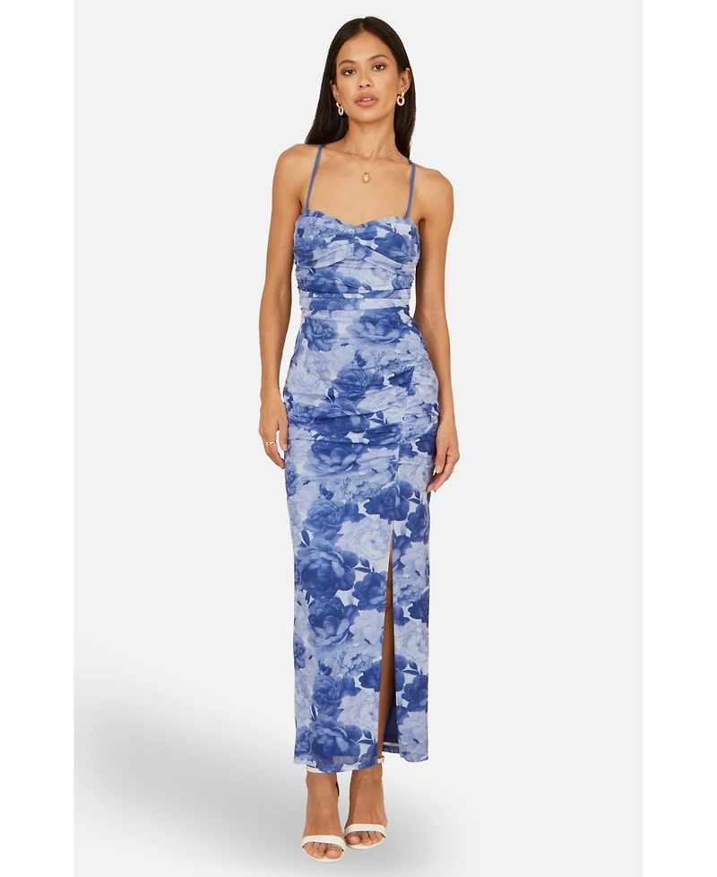 Yumi Women's Mesh Ruched Midi Dress