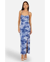 Yumi Women's Mesh Ruched Midi Dress