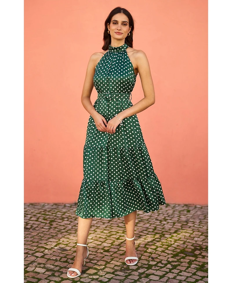 Yumi Women's Spot Print Halter Midi Dress