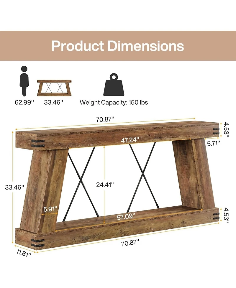 Tribesigns Long Farmhouse Console Table, Industrial Rustic Entryway Furniture for Hallway, Entry, Living Room