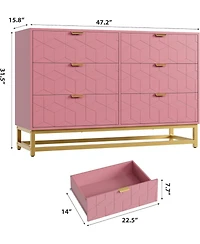 gaomon 6 Drawer Dresser with Wide Storage, Modern Wood Chest Organizer with Metal Legs for Bedroom or Hallway