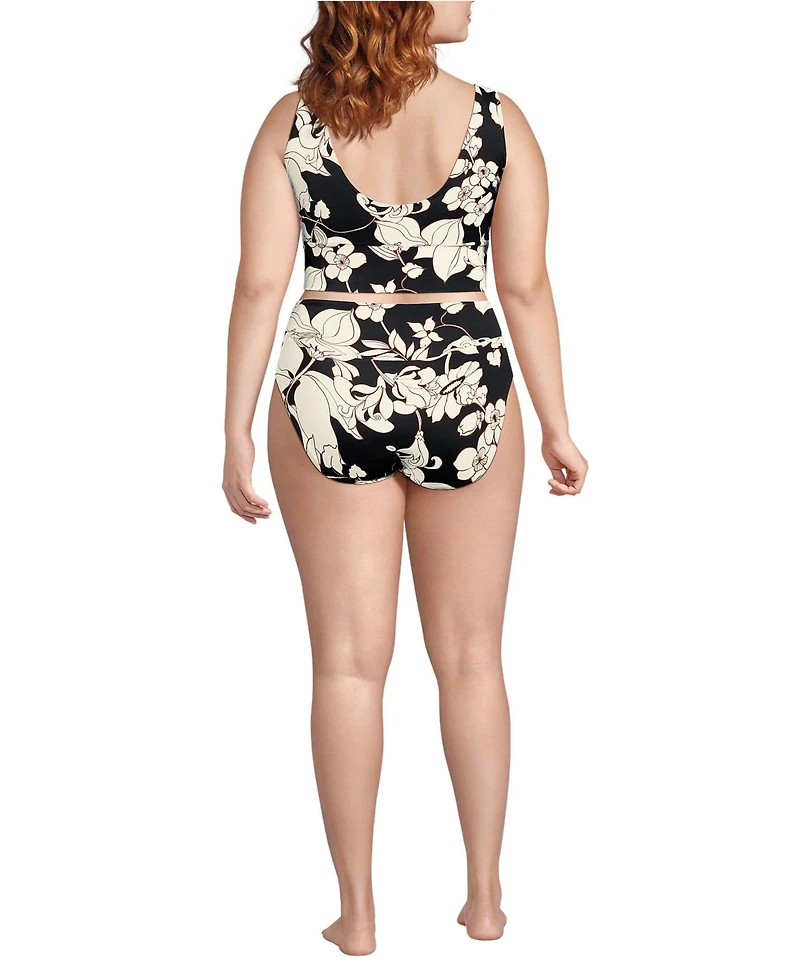 Lands' End Women's Plus Tugless Midkini Top and High Waisted Bottom Swimsuit Set
