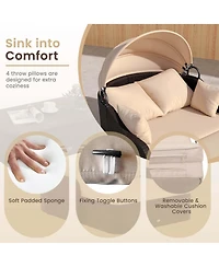 Gymax Outdoor Pe Rattan Daybed w/ Retractable Canopy Soft Cushions & Extra Pillows