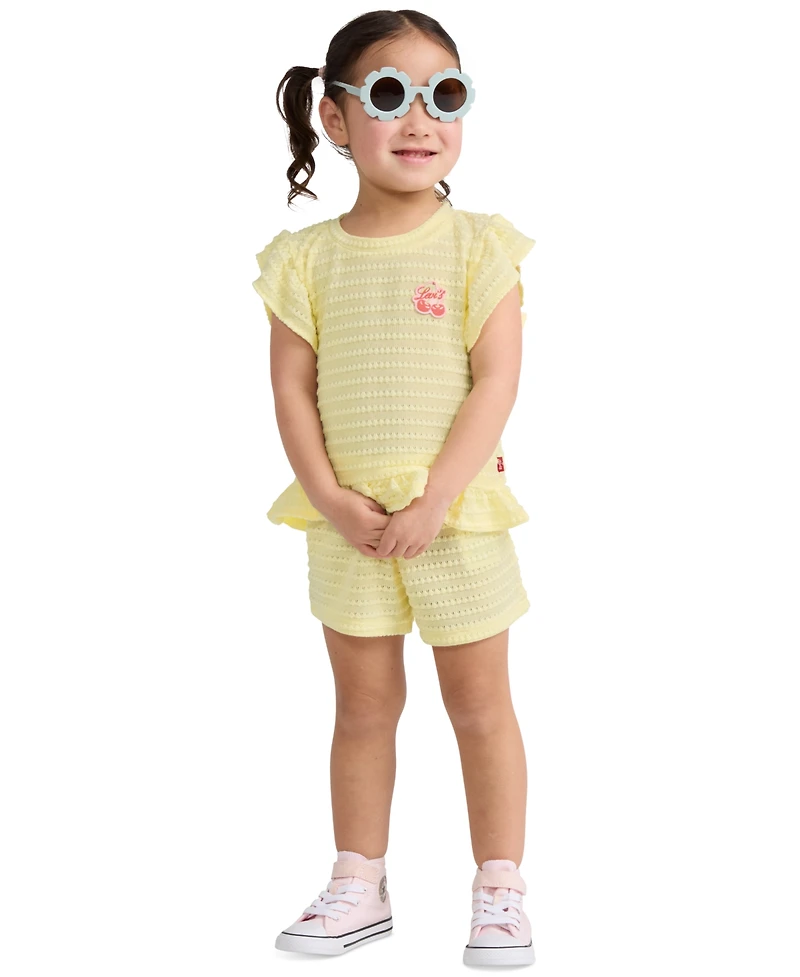 Levi's Toddler Girls' 2T-5T Ruffle Round Neck Top & Shorts, 2-Piece Set