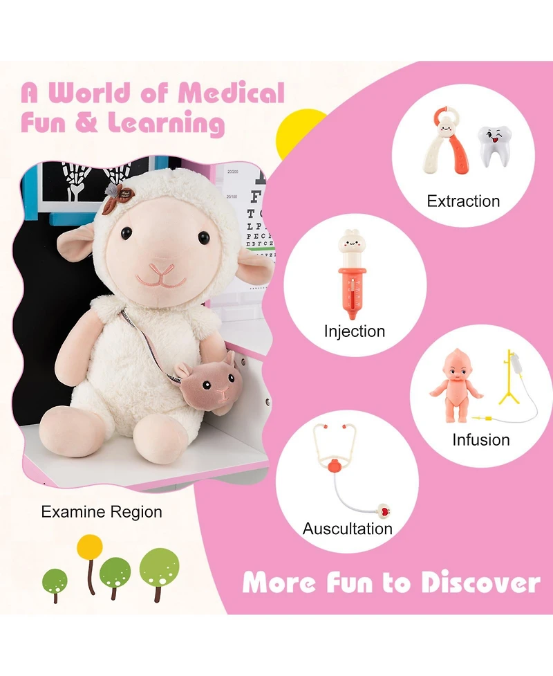 Mecale Play Doctor s Office Wooden Medical Center Toy Set with Exam Area for Kids