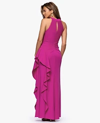 Xscape Petite Cross-Neck Ruffle Gown