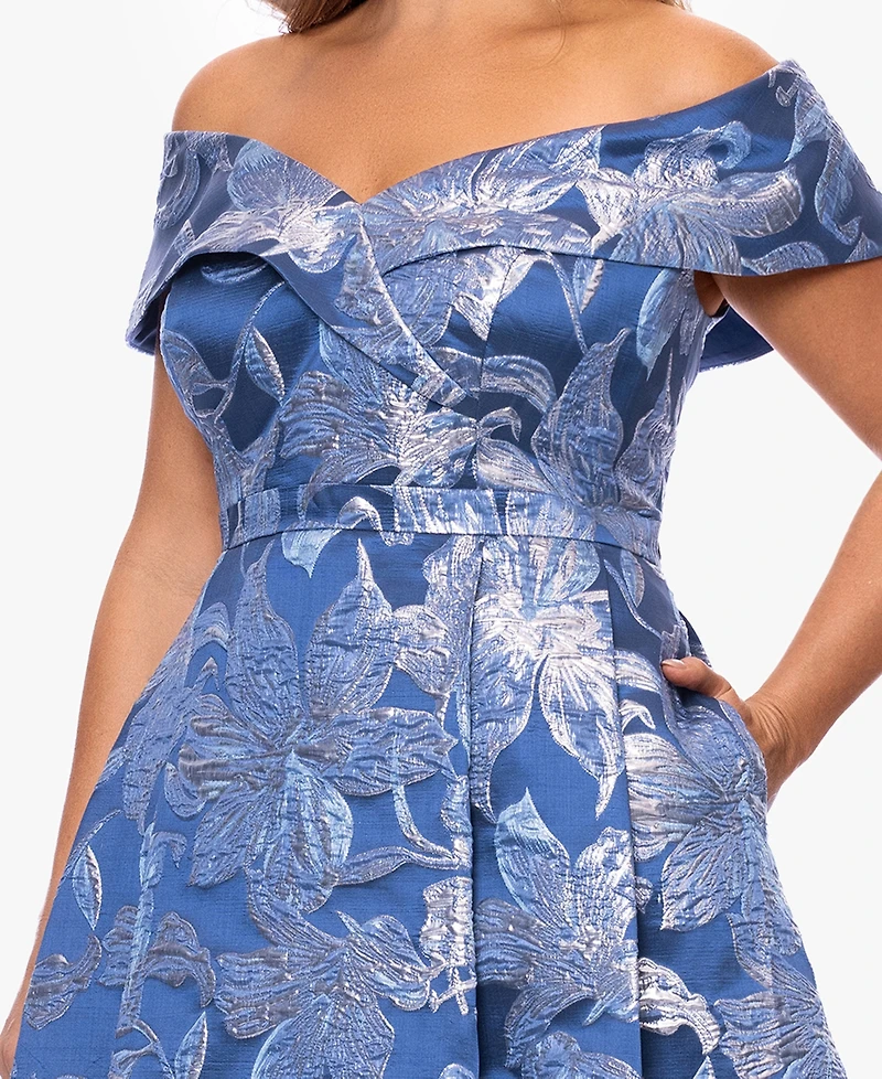 Xscape Plus High-Low Off-The-Shoulder Gown