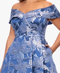 Xscape Plus High-Low Off-The-Shoulder Gown