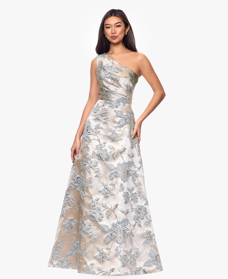 Xscape Petite One-Shoulder Jacquard Gown