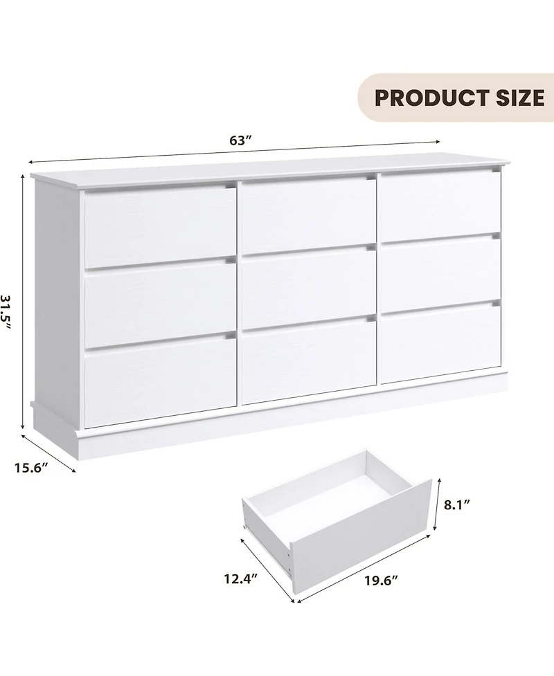 gaomon 9 Drawer Dresser for Bedroom Large Chest with Deep Drawers Wide Top Wooden Organizer for Living Room