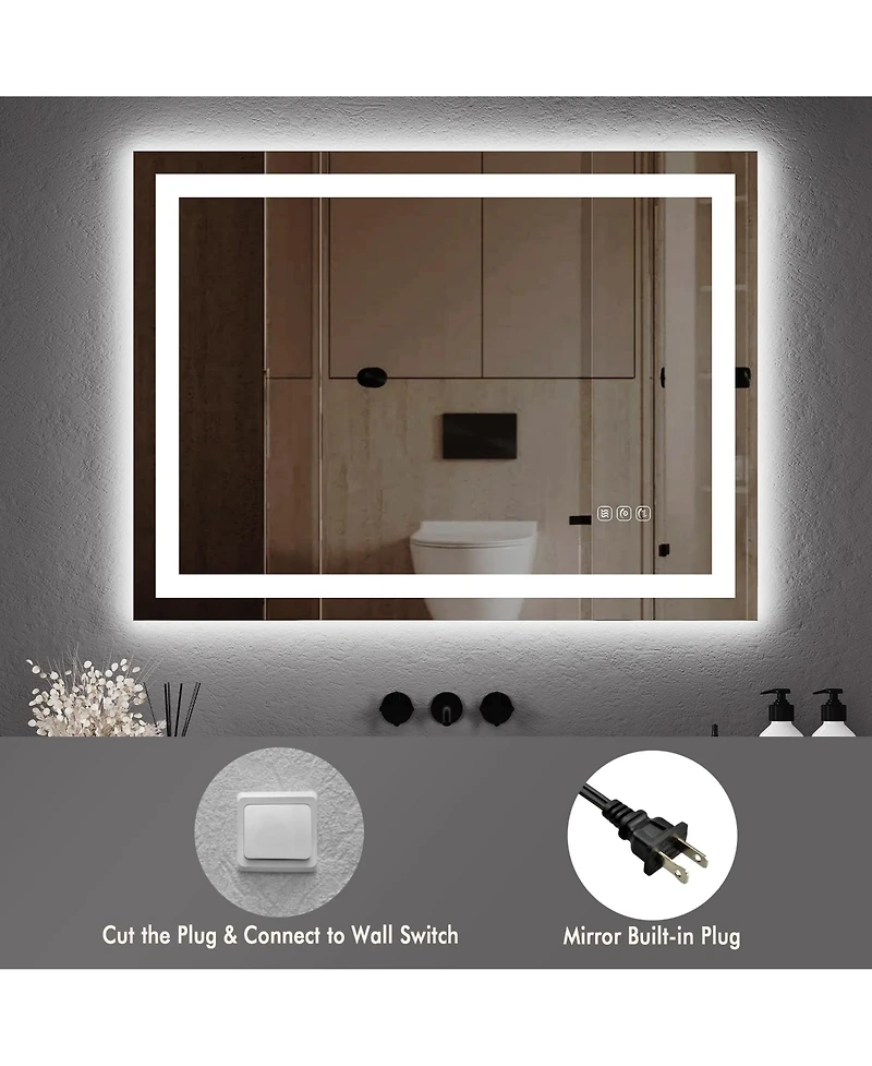 Homfan Led Bathroom Mirror 2028 Wall-Mounted Vanity Mirrors Stepless Dimmable Wall Mirrors, Backlit + Front Lit, Memory Function, Waterproof