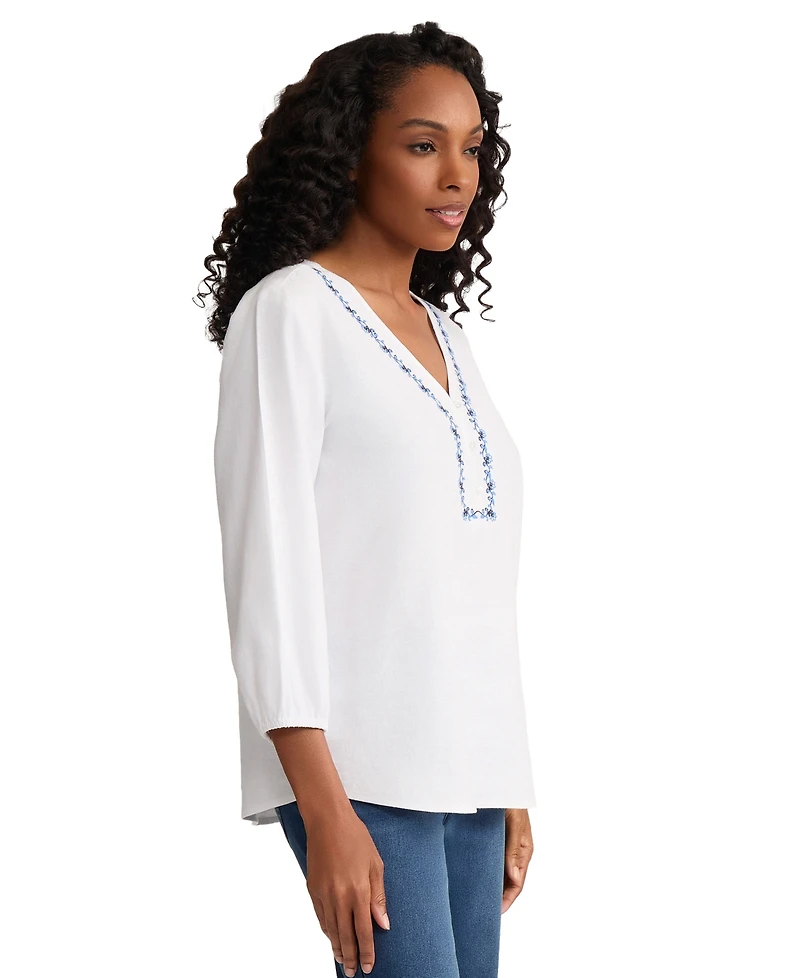 Jones New York Women's V-Neck Popover Top