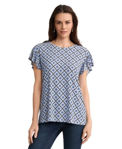 Jones New York Womens Flutter Short Sleeve Top