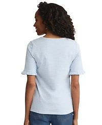 Jones New York Women's Ruffle Elbow Sleeve Crew Neck Top