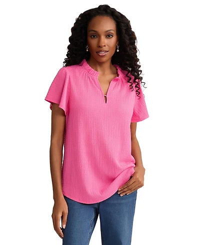 Jones New York Women's Flutter-Sleeve V-Neck Top