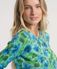 Isaac Mizrahi Women's Long-Sleeve Buttoned-Up Printed Cardigan Sweater