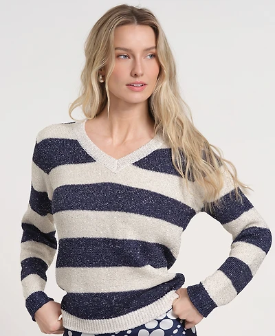 Isaac Mizrahi Women's Long-Sleeve V-Neck Knitted Sweater