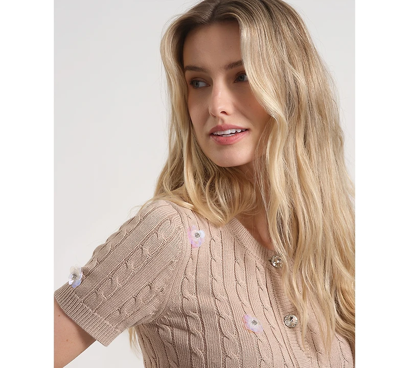 Isaac Mizrahi Women's Short-Sleeve Cropped Cardigan Sweater