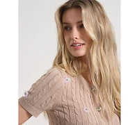 Isaac Mizrahi Women's Short-Sleeve Cropped Cardigan Sweater