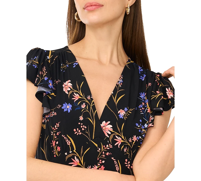 Msk Women's Flutter Sleeve V-Neck Midi Dress