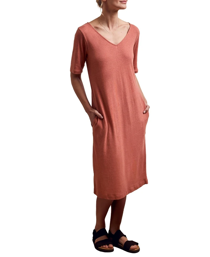 Celtic & Co. Women's Linen Blend V-Neck Midi Dress