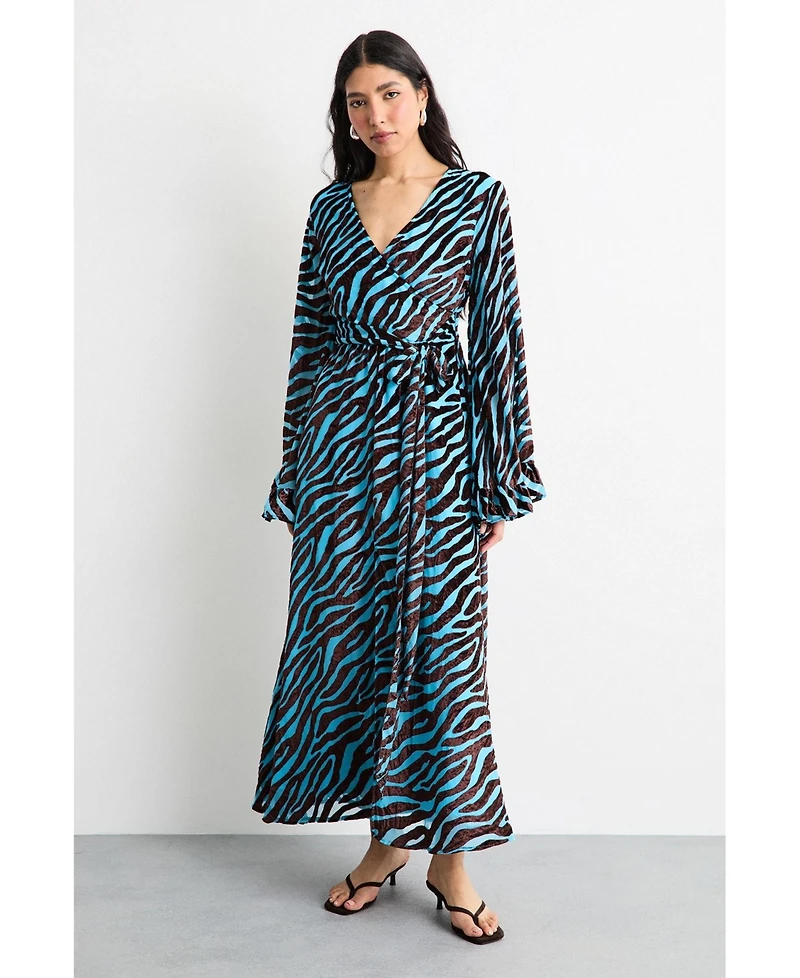 Warehouse Women's Burnout Velvet Plunge Maxi Dress