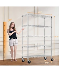 Rainsken 5-Tier Storage Shelves, Heavy Duty Metal Wire Shelving Unit, Adjustable Shelving Rack with Wheels for Basement, Warehouse, Chrome