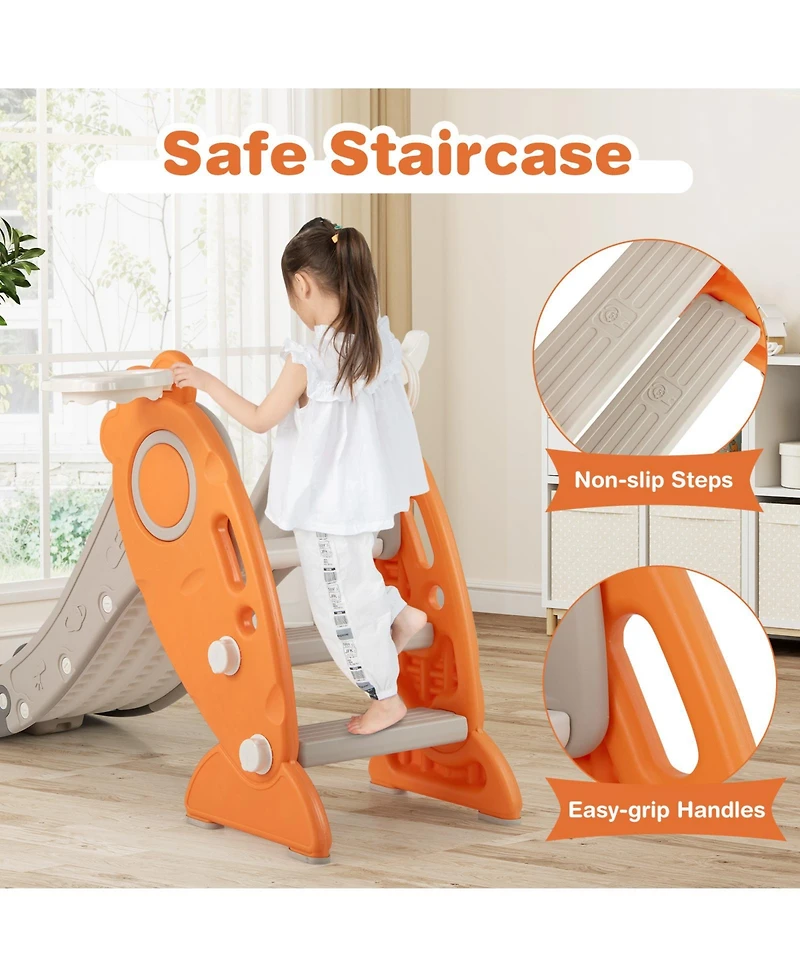 Mecale 4-in-1 Indoor Kids Slide with Basketball Hoop & Rings, Ages 3+