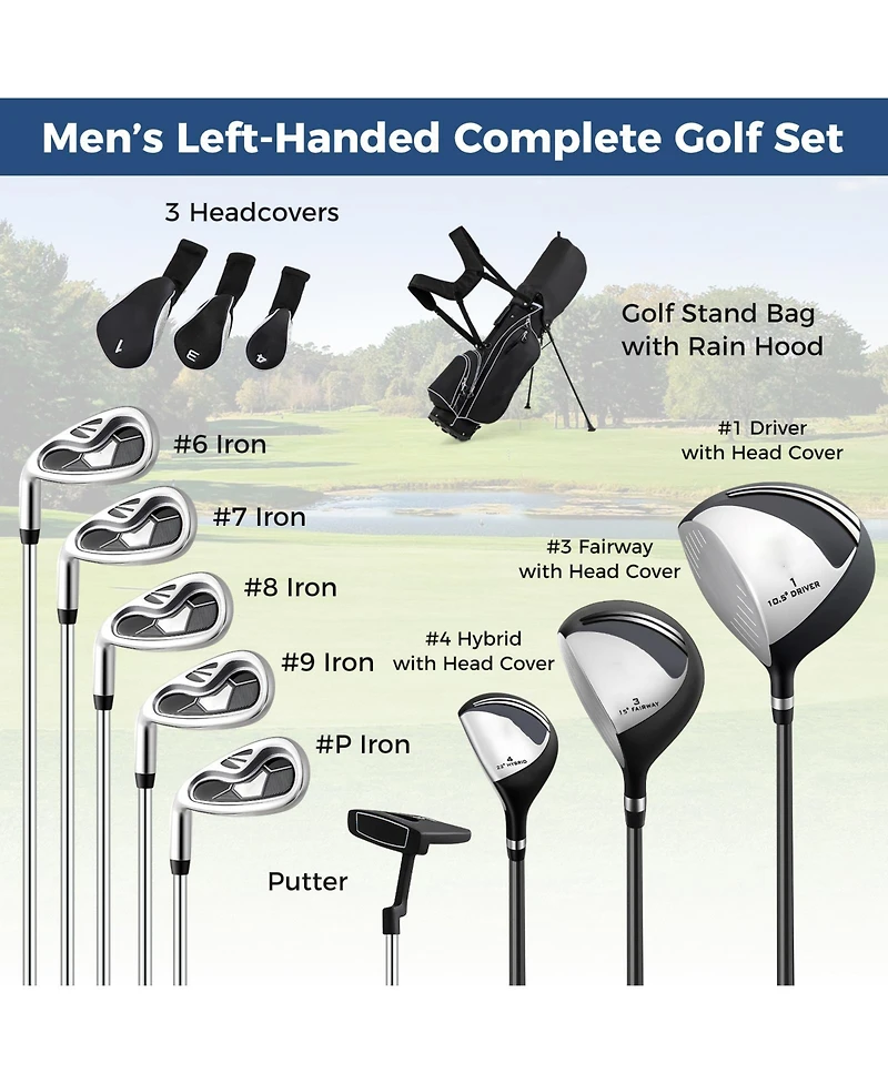 Mecale Men s Left-Handed Complete Golf Club Set with Stand Bag, Lightweight & Portable