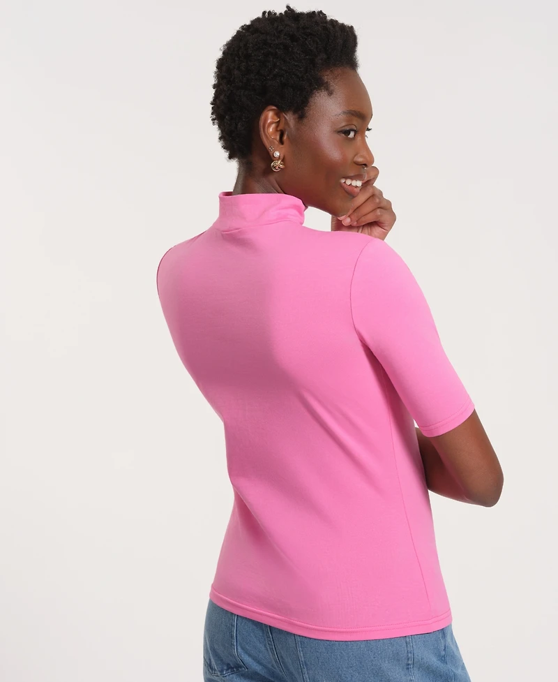 Isaac Mizrahi Women's Short-Sleeve Turtle Neck Knitted Top