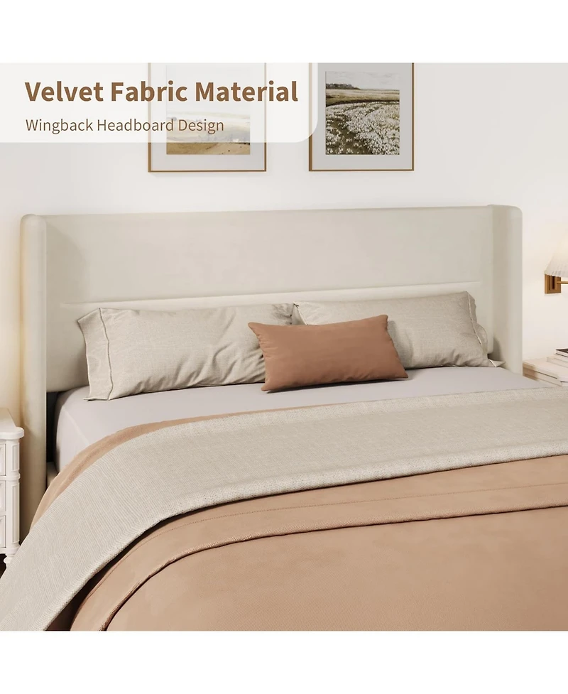 gaomon Soft Upholstered Platform Bed Frame with Wingback Headboard – Sturdy Wooden Slats, Noise-Free, No Box Spring Needed